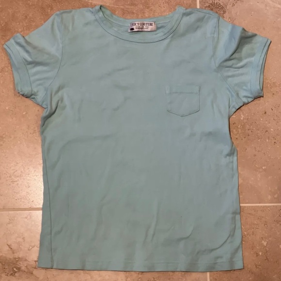 JUICY COUTURE Vintage Girls XL light Turquoise Green t shirt With pocket - Picture 1 of 5